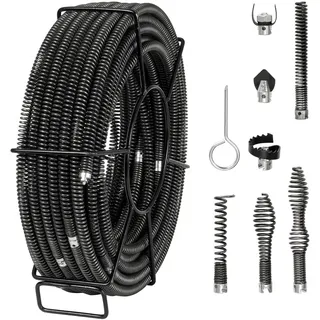 Vevor Rohrreinigungsspirale 30 m x 16 mm, professionelles Rohrreinigungskabel mit 7 Schneidern für 20-100 mm Rohre, Hohlkern-Kanalisationsspirale für Spüle, Bodenablauf, Toilette