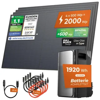 Solarway® 2000Wp / 800W Balkonkraftwerk mit 1,92kWh Speicher komplett Steckdose - 1,92 kWh EcoFlow STREAM Ultra