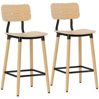 Homcom Barhocker 2er Set mit Rückenlehne  Natur