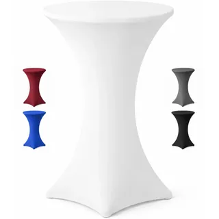 EXKLUSIV HEIMTEXTIL Stehtischhusse für Bistrotisch mit 4 verstärkten Fußlaschen elastisch Stretch Oeko-TEX Zertifiziert Ø 80-85x110-120 cm Weiß