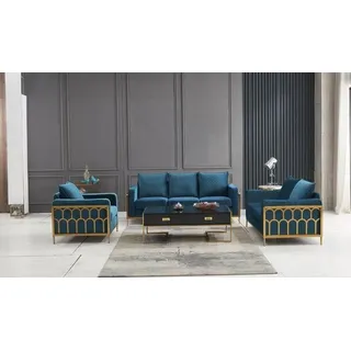 Sofagarnitur 3+2 Sitzer Sofa Sitz Couch Polster Garnitur Moderne Couchen Neu - Blau