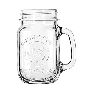 LIBBEY Trinkglas DRINKING JARS mit Henkel und Motiv, 488 ml, Stilvolle Trinkgläser für Zuhause und Bars, 1 Karton = 12 Stück