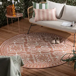 Outdoor Teppich Rund - Summer Oriental Terracotta - Ø 100 cm - Balkon, Garten, Terrasse - FRAAI | Home & Living - Boho, Ländlich, Modern - Rot