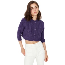 Trendyol Damen Regular Standard Rundhals Strickwaren Strickjacke Pullover, violett, L