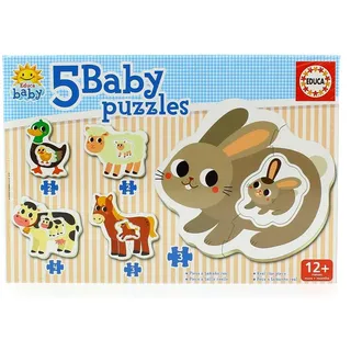 Educa - Baby Puzzle Bauernhof | 5in1 Babypuzzleset 3/4/5 Teile | Tierpuzzle, Erstes Puzzle Kleinkind | ab 12 Monaten (17574)