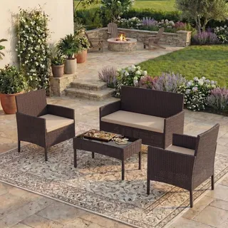 Garden Vida Rattan-Set für 4 Personen, Legierter Stahl Polyester Stahllegierung Polyrattan, braun