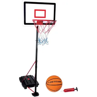 Dunlop Basketballkorb Set – Basketball Korb Höhenverstellbar: 165 - 205 cm – Basketballkörbe mit Basketballständer, Ball und Pumpe – Basketballkorb Outdoor mit Füllbarer Fussstand - Schwarz - Schwarz