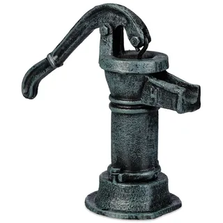 Relaxdays Deko Pumpe, Antikdesign, Schwengelpumpe manuell, Nostalgische Gartendekoration, Handpumpe, Gusseisen, graugrün