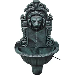 Grüner Wandbrunnen Löwenkopf Design aus Kunststoff für Innenbereich, 41x22,5x65 cm, einfache Montage - Grün