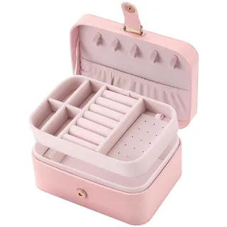 SYUTBOU 16 x 11 x 7cm Rosa Schmuckkästchen Reise, Schmuckkasten aus Kunstleder, Kleine Schmuckbox für Ketten, Ringe