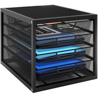 PUNCIA Schubladenbox 4 Schubfächer A4 Briefablage Dokumentenablage mit Schubladen Ablagefächer Papiersortierer aus Metall Desk Organizer für Dokumenten Papier Schreibtisch Büro Möbel Schwarz