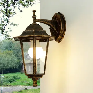 Licht-Erlebnisse Außenwandlampe Glas Aluminium in Kupfer Antik IP44 Haustür Terrasse B:17 cm E27 Rustikale Laterne nostalgische Außenleuchte PARIS