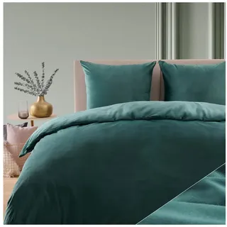 Blumtal Bettwäsche 135x200 - 80x80cm Cashmere-Touch plüsch in Petrol + Petrol