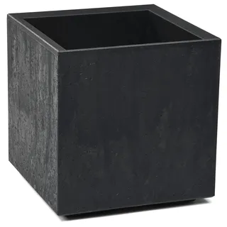 Tymar Pflanzkübel groß außen auf Rollen 40x40 x40, blumenkästen, grosser blumentopf,pflanzentopf, übertopf XXL, pflanztrog Betonoptik Kunststoff_KARO (Beton Schwarz)