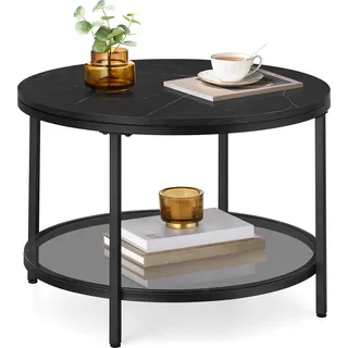 VASAGLE Couchtisch, Wohnzimmertisch, moderner Stil, 65 x 46 cm (Ø x H), Marmorschwarz-Tintenschwarz - Schwarz