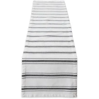 DII Zig Dobby Tabletop Collection, White Cotton Background with Embellished Stripe Tischläufer, Baumwolle, schwarz, 14x72