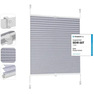 Sekey Plissee ohne Bohren Verdunkelung, Fenster Plissee Klemmfix Jalousie 55 cm breit, Verspannt Blickdicht Sonnenschutz Fensterollo, 55x120cm, Blaugrau