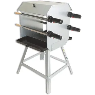 Mutzbratengrill I Premium Mangal Grill inkl. inkl. batteriebetriebem Motor & Spieße I Robuster Holzgrill für ein einzigartiges Grillerlebnis, aus Legierter Stahl - Silber