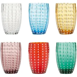 Zafferano Perle Glasbecher - Handgemachtes Buntglas, cl 32 h 109mm d 71mm - Set 6 Stück - (Bunte Mischbox Auswahl 2) PR00199