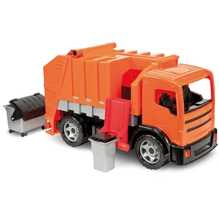Lena 02166 Starke Riesen Müllwagen, Giga Trucks Müllfahrzeug ca. 72 cm, robuster Müll LKW mit 2 Achsen, Müllauto Funktion und 2 Mülltonnen, XXL Spielfahrzeug für Kinder ab 3 Jahre, Orange