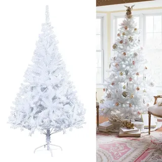 VINGO Kuenstlicher Weihnachtsbaum,Tannenbaum, Weiss Stamm, Material PVC, inkl. Holzstaender, 210cm Christbaum,Xmas Deko - Weiß