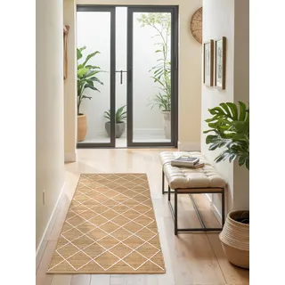 Hanse Home Jute Läufer Kunu - Natur Wohnzimmerteppich - Jute & Baumwolle - Handgewebt & Natürlich - Boho Naturfaserläufer für Wohnzimmer, Schlafzimmer, Esszimmer - Natur Gold Weiß, 80x200 cm
