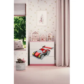 Kinderkommode mit Schubladen Rennwagen in der Farbe Rosa Babydreams - Rosa
