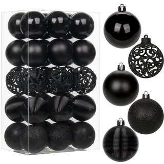 6CM Weihnachtskugeln Ornamente Glitze, 30 PCS bruchsicher Weihnachten Kugeln, Kunststoff Weihnachten Kugeln, Hängen Christbaumkugel Schwarz fur Weihnachtsbaum Neujahr Ornamente