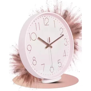 LATENO - Wanduhr ohne Tickgeräusche - Analoge Wanduhr 20 cm zum Aufhängen & Hinstellen - Wanduhr lautlos - Moderne Wanduhr Wohnzimmer - Wanduhr Rosa - Geräuschlose Wanduhren - Analoguhr