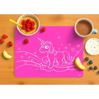 Dinomio Platzdeckchen, Tischset, Platzmatte, Bastelmatte für Kinder, Einhorn, abwaschbar & rutschfest, 40 x 30 cm