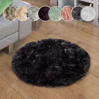 Paco Home Fellteppich »Playa 960« rund 64 mm Höhe Kunstfell, Flokati-Optik, Hochflor, weich und flauschig, Uni-Farben, schwarz