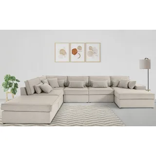 OTTO home Wohnlandschaft »Florid U-Form« 360x75x260 cm Struktur Ottomane rechts beige/beige