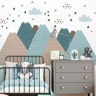 Wandsticker Kinder Dekoration Babyzimmer Wandtattoo Kinderzimmer Wandaufkleber Skandinavische Wandaufkleber Riesen Berge Skandinavien Vika H60 x B90 cm