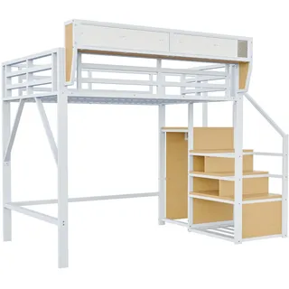 Stilvora Hochbett 140/200 cm in Weiß mit Leiter und Ablage , Metall, Holz , 140x200 cm , Babymöbel & Kindermöbel, Kinderzimmer & Jugendzimmer, Kinderbetten, Hochbetten