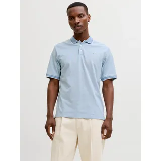 Poloshirt JACK & JONES "JPRBLUALVES SS POLO SN", Herren, Gr. S, ashley blau detail:melange, Jersey, Obermaterial: 50% Baumwolle, 50% Polyester, meliert, regular fit normal, ohne Ausschnitt, angesetztes Bündchen kontrastfarben, Shirts Poloshirt, mit Logo Stickerei