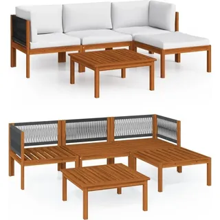 vidaXL 5-tlg. Garten-Lounge-Set mit Kissen Cremefarbenes Holz Akazie