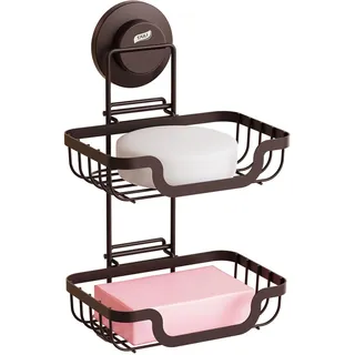 TAILI Dusche Seifenschale mit Ablauf, MAX Halten 5 KG, Edelstahl Seifenschalen ohne Bohren, Badezimmer Seifenhalter Wandmontage, Doppelter Seifenhalter mit Saugnapf, Schwammhalter, Braun