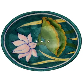 Tranquillo Seifenschale Oriental, oval aus handbemalter Keramik mit Löchern für den Wasserablauf 13 x 9,5 x 2 cm