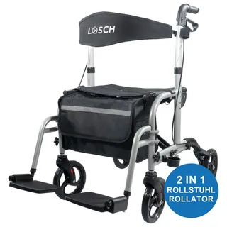 lösch reha Twin 2 in 1 Rollator und Rollstuhl Silber-Metallic