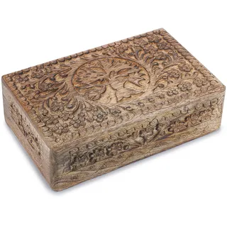 Ajuny Holz Schmuckbox mit Lebensbaum Handgeschnitzte Aufbewahrungskiste