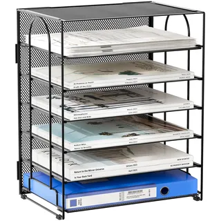 EasyPAG 6 Fächer A4 Metall Büro Schreibtisch Organizer Dokumentenhalter Aktenablage Zeitschriftenhalter Briefablage Papier Magazin Organisator,Schwarz