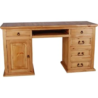 MiaMöbel Schreibtisch Massivholz Pinie bronze