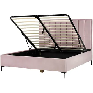 Beliani Polsterbett Samtstoff Rosa mit Bettkasten Hochklappbar für Schlafzimmer Doppelbett Ehebett