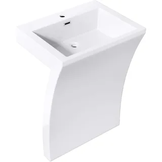 Mai & Mai Waschbecken Standwaschbecken aus Mineralguss Eckig Design Standwaschtisch Weiß Waschplatz Waschsäule Standsäule Col07