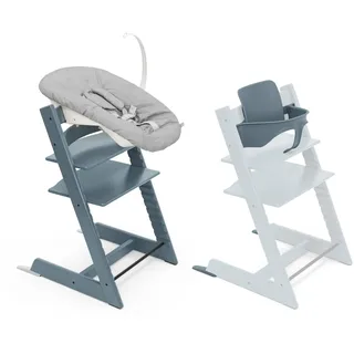 Stokke Tripp Trapp Hochstuhl, Fjord Blue (inklusive Stuhl & Baby Set2) mit Newborn Set - Sicheres, verstellbares, ergonomisches Design