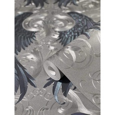marburg Tapete Silber, Lila, Blau Ornamental für Wohnzimmer Schlafzimmer oder Küche 100% Made in Germany PREMIUM QUALITÄT 10,05 x 0,70 m