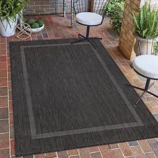 Carpetsale24 In- & Outdoor Teppich - Wetterfestes Flachgewebe in Sisal-Optik mit Bordüre, Küchenteppich, Terrasse, Wohnzimmer Grösse: 240x340 cm - Schwarz