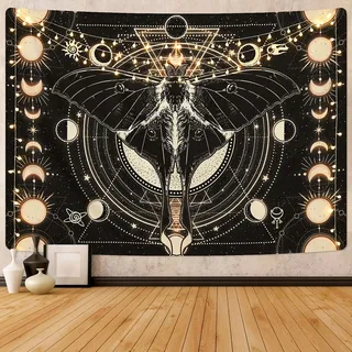 Yrendenge Motte Wandbehang Schwarz - Wandteppich mit Natürlichem Horoskop - Dekorativ für Schlafzimmer - 210 x 150 cm