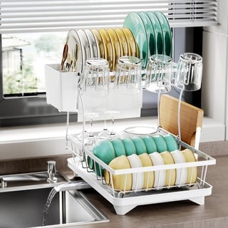 karadrova Abtropfgestell Geschirr Weiss, Geschirrabtropfer & Spüllappenhalter, Geschirrabtropfgestell Klein für 1-3 Personen, Dish Drying Rack