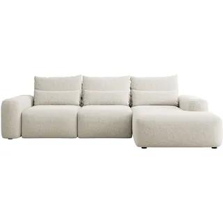 Selsey Carnos – Ecksofa mit Schlaffunktion, Chenille-Bezug in Creme, rechtsseitig